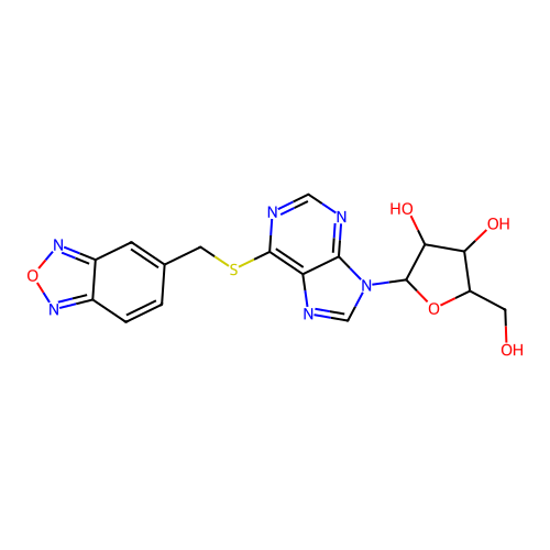 (2R,3R,4S,5R)-2-(6-((Benzo[c][1,2,5]oxadiazol-5-ylmethyl)thio)-9H-purin-9-yl)-5-(hydroxymethyl)tetrahydrofuran-3,4-diol structure