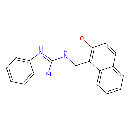 1-[(1H-3,1-benzimidazol-3-ium-2-ylamino)methyl]naphthalen-2-olate structure