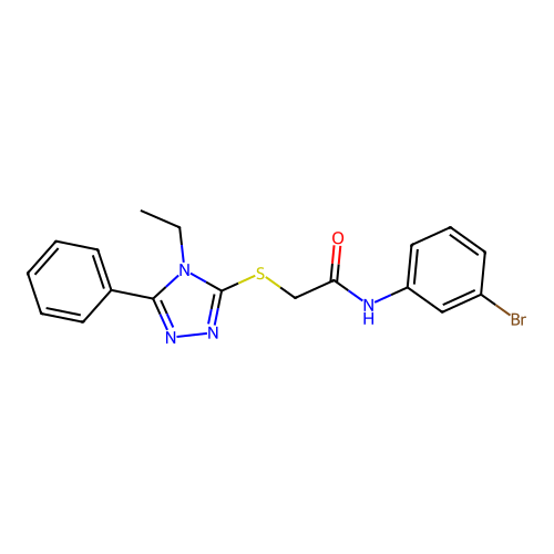 N-(3-bromophenyl)-2-[(4-ethyl-5-phenyl-4H-1,2,4-triazol-3-yl)sulfanyl]acetamide structure