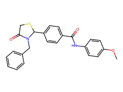 4-(3-benzyl-4-oxo-1,3-thiazolidin-2-yl)-N-(4-methoxyphenyl)benzamide structure