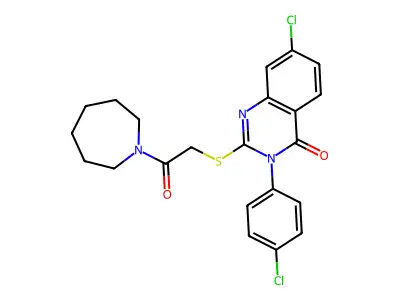 2-[2-(azepan-1-yl)-2-oxoethyl]sulfanyl-7-chloro-3-(4-chlorophenyl)quinazolin-4-one structure