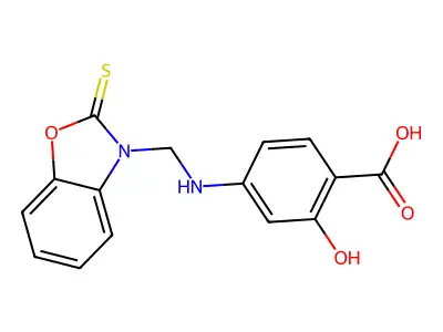 4-(2,3-Dihydro-2-thioxo-3-benzoxazolylmethylamino)-salicylic acid structure