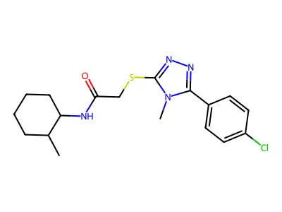 2-[[5-(4-chlorophenyl)-4-methyl-1,2,4-triazol-3-yl]sulfanyl]-N-(2-methylcyclohexyl)acetamide structure