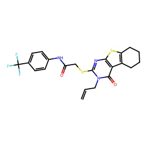 2-((3-allyl-4-oxo-3,4,5,6,7,8-hexahydrobenzo[4,5]thieno[2,3-d]pyrimidin-2-yl)thio)-N-(4-(trifluoromethyl)phenyl)acetamide structure