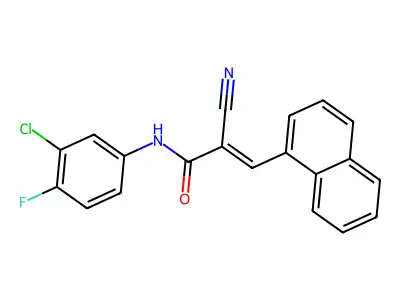 (E)-N-(3-chloro-4-fluorophenyl)-2-cyano-3-naphthalen-1-ylprop-2-enamide structure