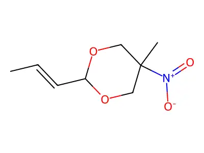 5-methyl-5-nitro-2-[(E)-prop-1-enyl]-1,3-dioxane structure