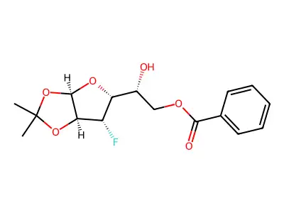 6-O-benzoyl-3-deoxy-3-fluoro-1,2-O-isopropylidene-alpha-D-glucofuranose structure