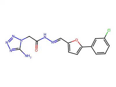 2-(5-aminotetrazol-1-yl)-N-[(E)-[5-(3-chlorophenyl)furan-2-yl]methylideneamino]acetamide structure