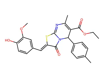 ETHYL (8Z)-8-[(4-HYDROXY-3-METHOXY-PHENYL)METHYLIDENE]-4-METHYL-2-(4-METHYLPHENYL)-9-OXO-7-THIA-1,5-DIAZABICYCLO[4.3.0]NONA-3,5-DIENE-3-CARBOXYLATE structure