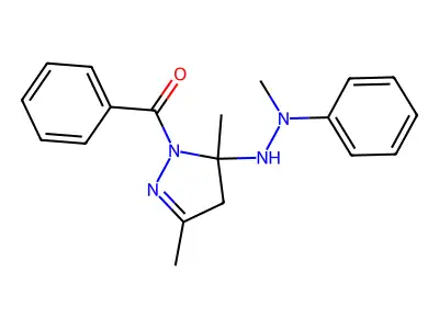 [3,5-dimethyl-5-(2-methyl-2-phenylhydrazinyl)-4H-pyrazol-1-yl]-phenylmethanone structure