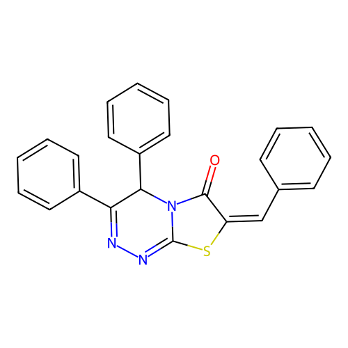 (7E)-7-benzylidene-3,4-diphenyl-4H-[1,3]thiazolo[2,3-c][1,2,4]triazin-6(7H)-one structure