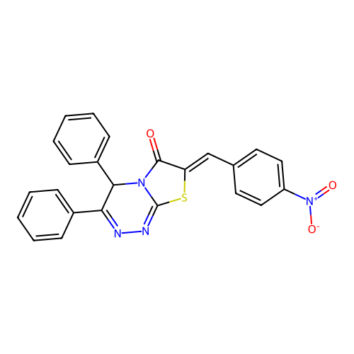 7-(4-nitrobenzylidene)-3,4-diphenyl-4H-thiazolo[2,3-c][1,2,4]triazin-6(7H)-one structure