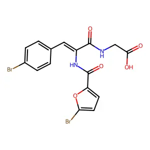 N-[2-[(5-bromo-2-furoyl)amino]-3-(4-bromophenyl)acryloyl]glycine structure