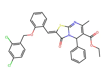ethyl (2Z)-2-[[2-[(2,4-dichlorophenyl)methoxy]phenyl]methylidene]-7-methyl-3-oxo-5-phenyl-5H-[1,3]thiazolo[3,2-a]pyrimidine-6-carboxylate structure