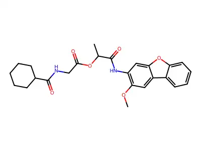 1-[(2-methoxydibenzofuran-3-yl)carbamoyl]ethyl 2-(cyclohexanecarbonylamino)acetate structure