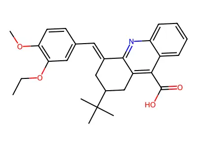 2-tert-butyl-4-[(3-ethoxy-4-methoxyphenyl)methylidene]-2,3-dihydro-1H-acridine-9-carboxylic acid structure