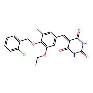 5-[[4-[(2-chlorophenyl)methoxy]-3-ethoxy-5-iodophenyl]methylidene]-1,3-diazinane-2,4,6-trione structure