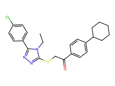 2-[[5-(4-chlorophenyl)-4-ethyl-1,2,4-triazol-3-yl]sulfanyl]-1-(4-cyclohexylphenyl)ethanone structure