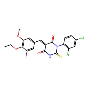 (5E)-1-(2,4-dichlorophenyl)-5-[(4-ethoxy-3-iodo-5-methoxyphenyl)methylidene]-2-sulfanylidene-1,3-diazinane-4,6-dione structure
