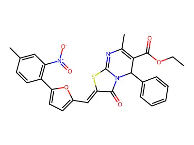 ETHYL (8Z)-4-METHYL-8-[[5-(4-METHYL-2-NITRO-PHENYL)-2-FURYL]METHYLIDENE]-9-OXO-2-PHENYL-7-THIA-1,5-DIAZABICYCLO[4.3.0]NONA-3,5-DIENE-3-CARBOXYLATE structure