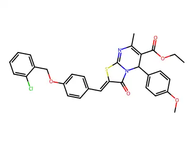 ethyl (2Z)-2-[[4-[(2-chlorophenyl)methoxy]phenyl]methylidene]-5-(4-methoxyphenyl)-7-methyl-3-oxo-5H-[1,3]thiazolo[3,2-a]pyrimidine-6-carboxylate structure
