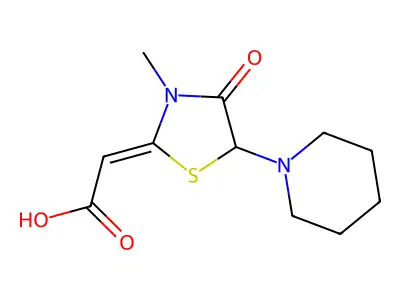 2-(3-Methyl-4-oxo-5-piperidin-1-yl-1,3-thiazolidin-2-ylidene)acetic acid structure
