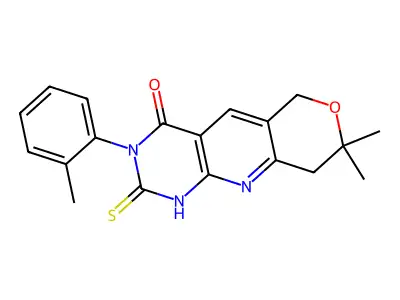 8,8-dimethyl-3-(2-methylphenyl)-2-sulfanyl-3,6,8,9-tetrahydro-4H-pyrano[3',4':5,6]pyrido[2,3-d]pyrimidin-4-one structure