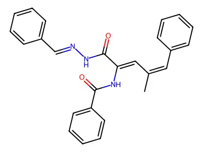 N-[(1Z,3E)-1-[(BENZYLIDENEAMINO)CARBAMOYL]-3-METHYL-4-PHENYL-BUTA-1,3-DIENYL]BENZAMIDE structure