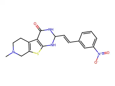 11-Methyl-5-[2-(3-nitrophenyl)ethenyl]-8-thia-4,6,11-triazatricyclo[7.4.0.02,7]trideca-1(9),2(7)-dien-3-one structure