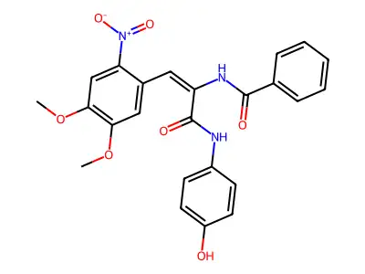 N-[(E)-1-(4,5-dimethoxy-2-nitrophenyl)-3-(4-hydroxyanilino)-3-oxoprop-1-en-2-yl]benzamide structure