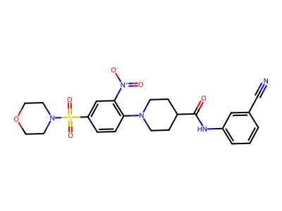 N-(3-cyanophenyl)-1-(4-morpholin-4-ylsulfonyl-2-nitrophenyl)piperidine-4-carboxamide structure