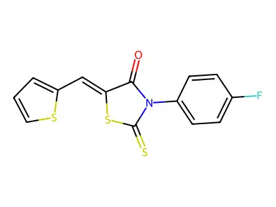 (Z)-3-(4-fluorophenyl)-5-(thiophen-2-ylmethylene)-2-thioxothiazolidin-4-one structure