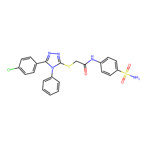 2-[[5-(4-chlorophenyl)-4-phenyl-1,2,4-triazol-3-yl]sulfanyl]-N-(4-sulfamoylphenyl)acetamide structure