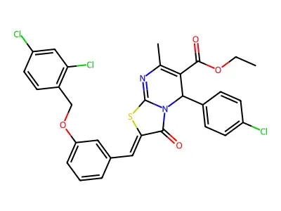 ethyl (2Z)-5-(4-chlorophenyl)-2-[[3-[(2,4-dichlorophenyl)methoxy]phenyl]methylidene]-7-methyl-3-oxo-5H-[1,3]thiazolo[3,2-a]pyrimidine-6-carboxylate structure