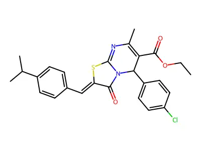 ethyl (2Z)-5-(4-chlorophenyl)-7-methyl-3-oxo-2-[(4-propan-2-ylphenyl)methylidene]-5H-[1,3]thiazolo[3,2-a]pyrimidine-6-carboxylate structure