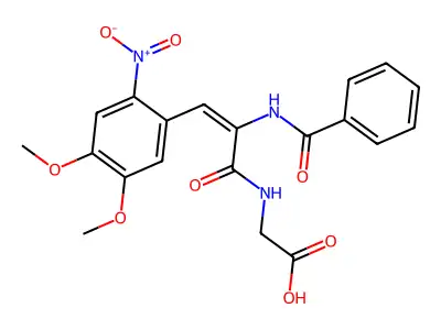 2-[[(E)-2-benzamido-3-(4,5-dimethoxy-2-nitrophenyl)prop-2-enoyl]amino]acetic acid structure