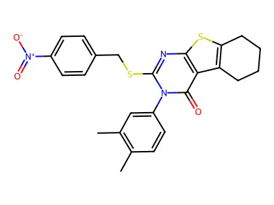 3-(3,4-dimethylphenyl)-2-[(4-nitrophenyl)methylsulfanyl]-5,6,7,8-tetrahydro-[1]benzothiolo[2,3-d]pyrimidin-4-one structure
