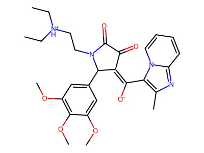 [1-[2-(diethylazaniumyl)ethyl]-4,5-dioxo-2-(3,4,5-trimethoxyphenyl)pyrrolidin-3-ylidene]-(2-methylimidazo[1,2-a]pyridin-3-yl)methanolate structure