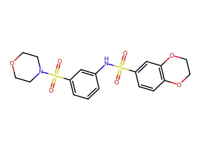 N-(3-morpholin-4-ylsulfonylphenyl)-2,3-dihydro-1,4-benzodioxine-6-sulfonamide structure