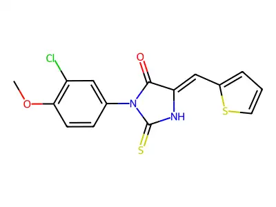 3-(3-chloro-4-methoxyphenyl)-2-sulfanylidene-5-(thiophen-2-ylmethylidene)imidazolidin-4-one structure