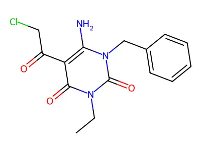 6-amino-1-benzyl-5-(2-chloroacetyl)-3-ethyl-1,2,3,4-tetrahydropyrimidine-2,4-dione structure