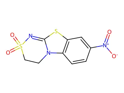 [1,2,4]Thiadiazino[3,4-b]benzothiazole, 3,4-dihydro-8-nitro-, 2,2-dioxide structure