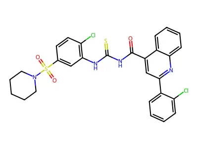 2-(2-Chlorophenyl)-N-[[[2-chloro-5-(1-piperidinylsulfonyl)phenyl]amino]thioxomethyl]-4-quinolinecarboxamide structure