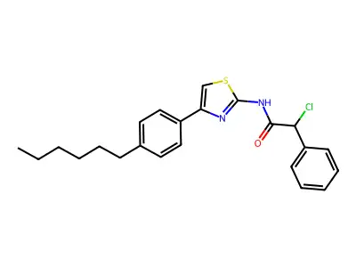 2-chloro-N-[4-(4-hexylphenyl)-1,3-thiazol-2-yl]-2-phenylacetamide structure