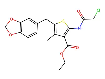 ethyl 5-(1,3-benzodioxol-5-ylmethyl)-2-[(2-chloroacetyl)amino]-4-methylthiophene-3-carboxylate structure