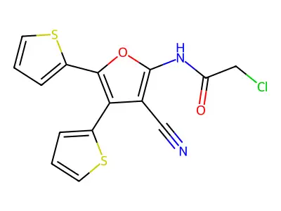 2-chloro-N-(3-cyano-4,5-bis(thiophen-2-yl)furan-2-yl)acetamide structure