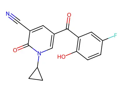 1-cyclopropyl-5-(5-fluoro-2-hydroxybenzoyl)-2-oxo-1,2-dihydropyridine-3-carbonitrile structure