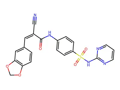 (Z)-3-(1,3-Benzodioxol-5-yl)-2-cyano-N-[4-(pyrimidin-2-ylsulfamoyl)phenyl]prop-2-enamide structure