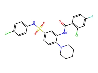 2-chloro-N-[5-[(4-chlorophenyl)sulfamoyl]-2-(1-piperidyl)phenyl]-4-fluoro-benzamide structure