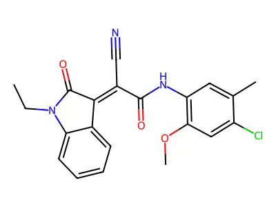 (2E)-N-(4-chloro-2-methoxy-5-methylphenyl)-2-cyano-2-(1-ethyl-2-oxoindol-3-ylidene)acetamide structure